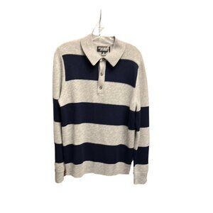 Banana Republic Grey and Navy Striped Polo Shirt